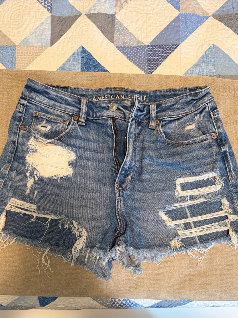American Eagle Outfitters Distressed Medium Blue Denim Mom Short